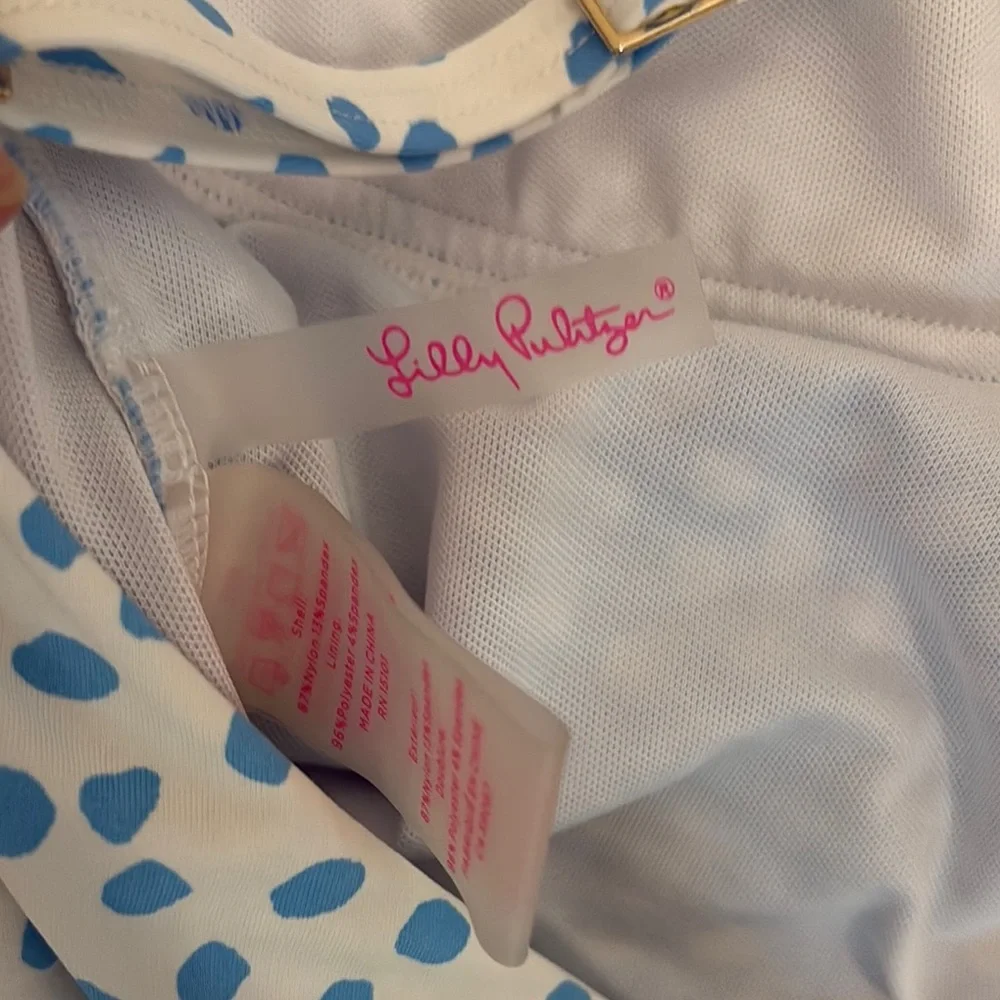 Lilly Pulitzer Malvie Blue and White Polka Dot Swimsuit Size 14 - Picture 4 of 7